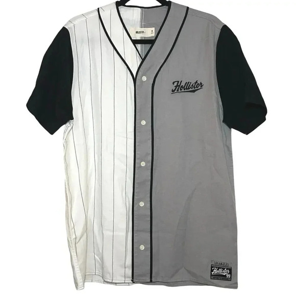 NWOT Hollister Men’s Button Down Baseball Jersey Shirt Gray White Black Size M - Picture 3 of 7